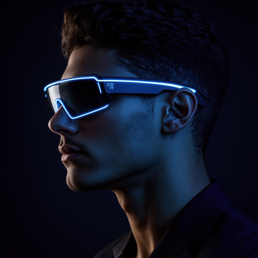 Profissional com visor iluminado em azul representando presença digital premium da SitePronto Pro